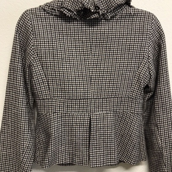 Sisley Brown Houndstooth Cropped Blazer Size2/36 Ruffled Vintage - Picture 5 of 5